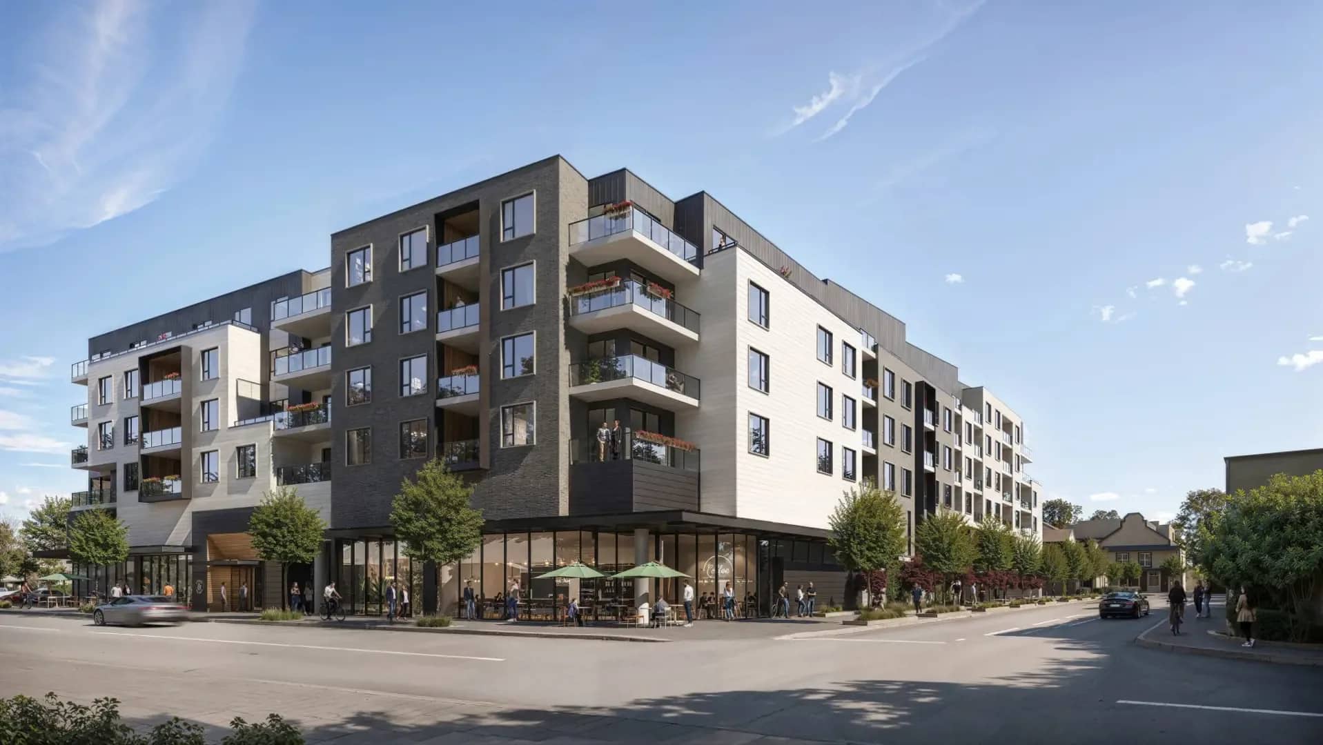 Bridge and Elliott building exterior with retail in Ladner Delta
