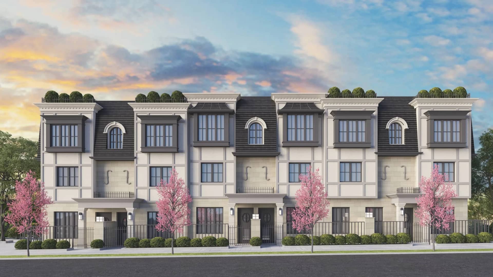 Claremont French Provincial townhome exterior on Oak Street in Vancouver