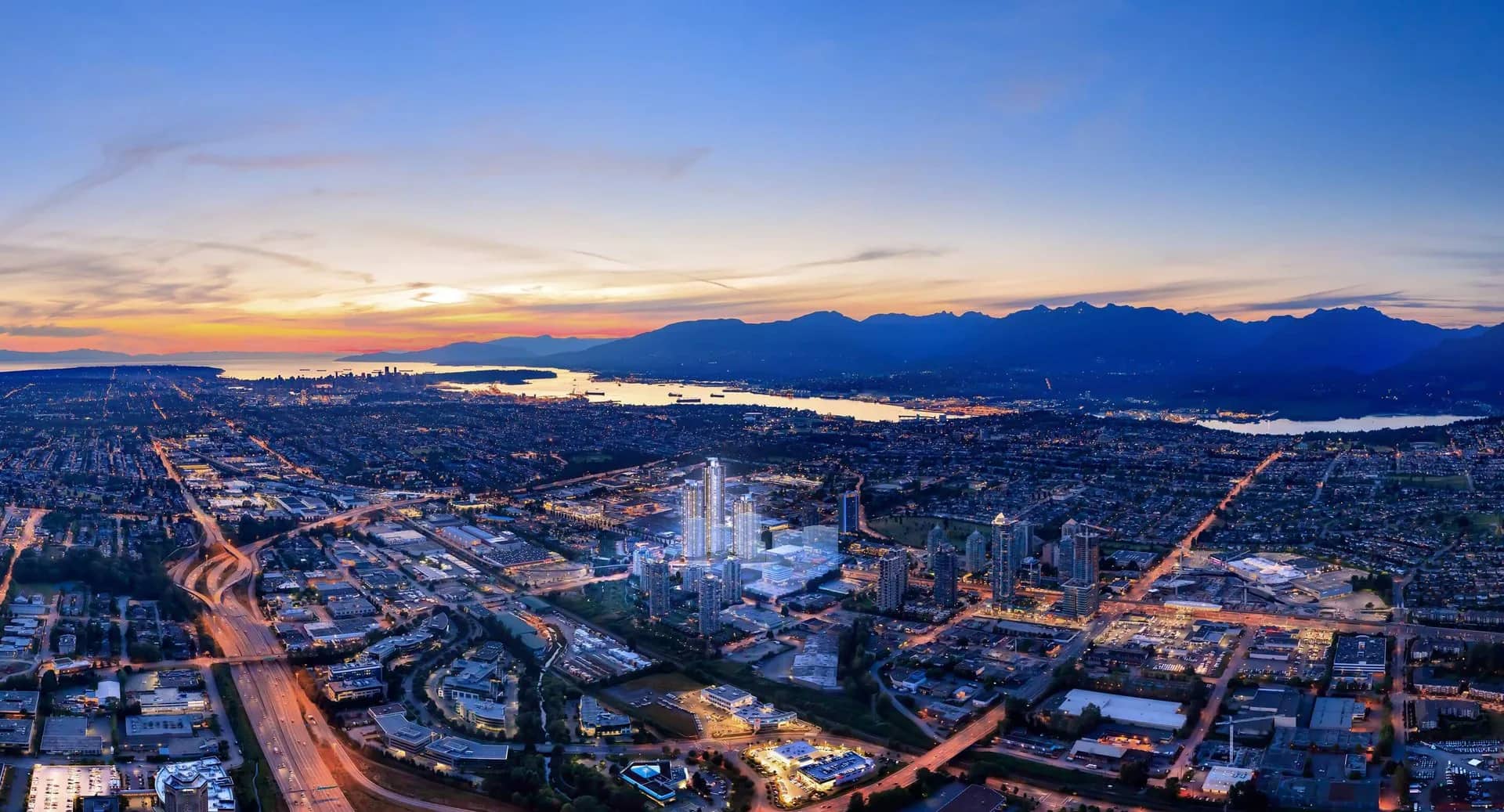 Gilmore Place masterplan towers exterior in Brentwood, Burnaby