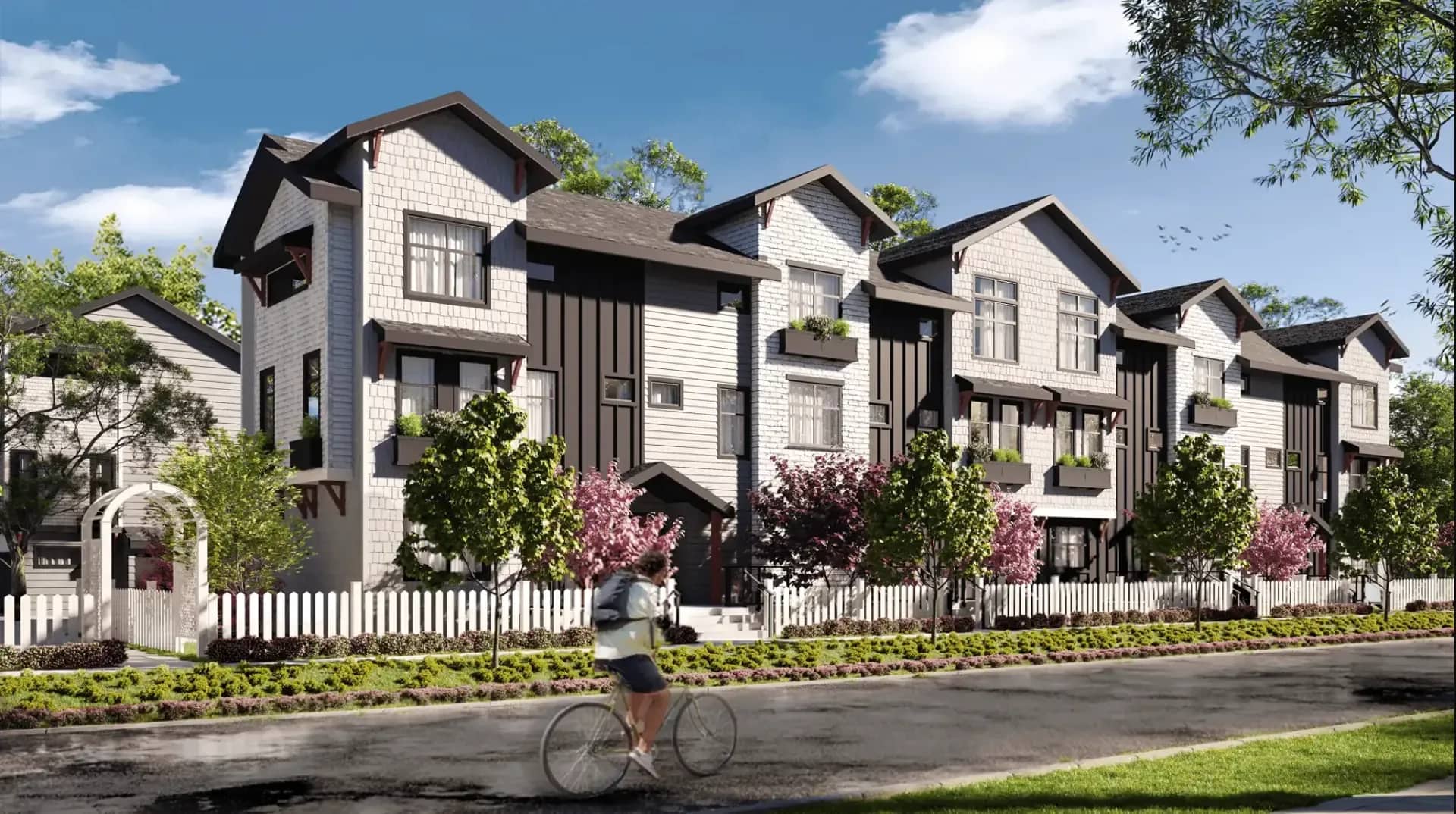 Gordon Square townhomes exterior street view in Willoughby Langley