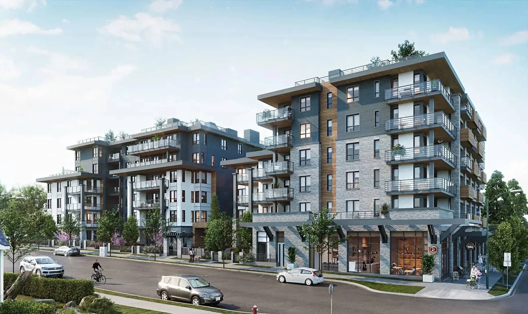 Grafia exterior rendering in Vancouver