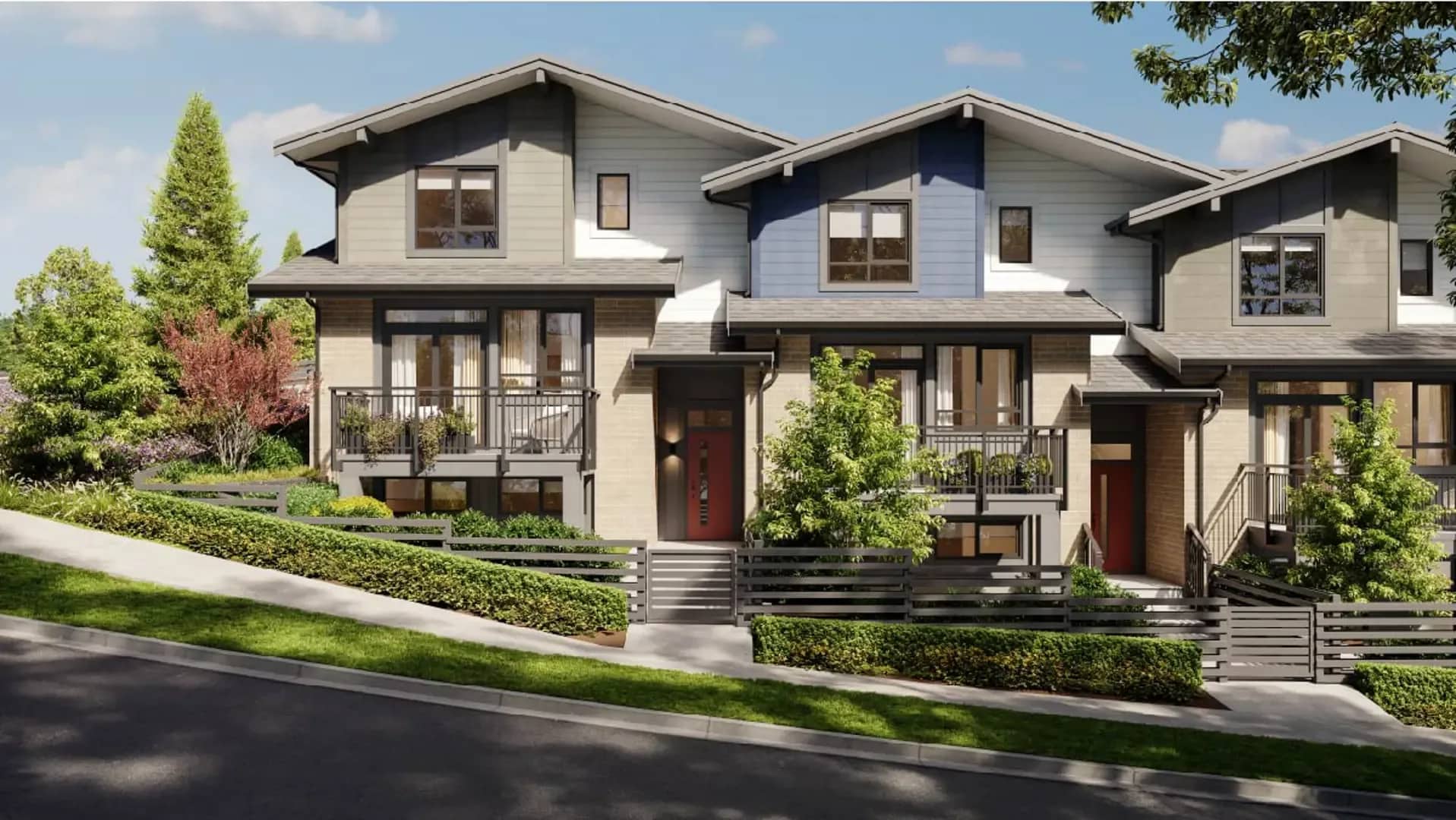 Heartwood townhomes exterior street view in Burke Mountain Coquitlam