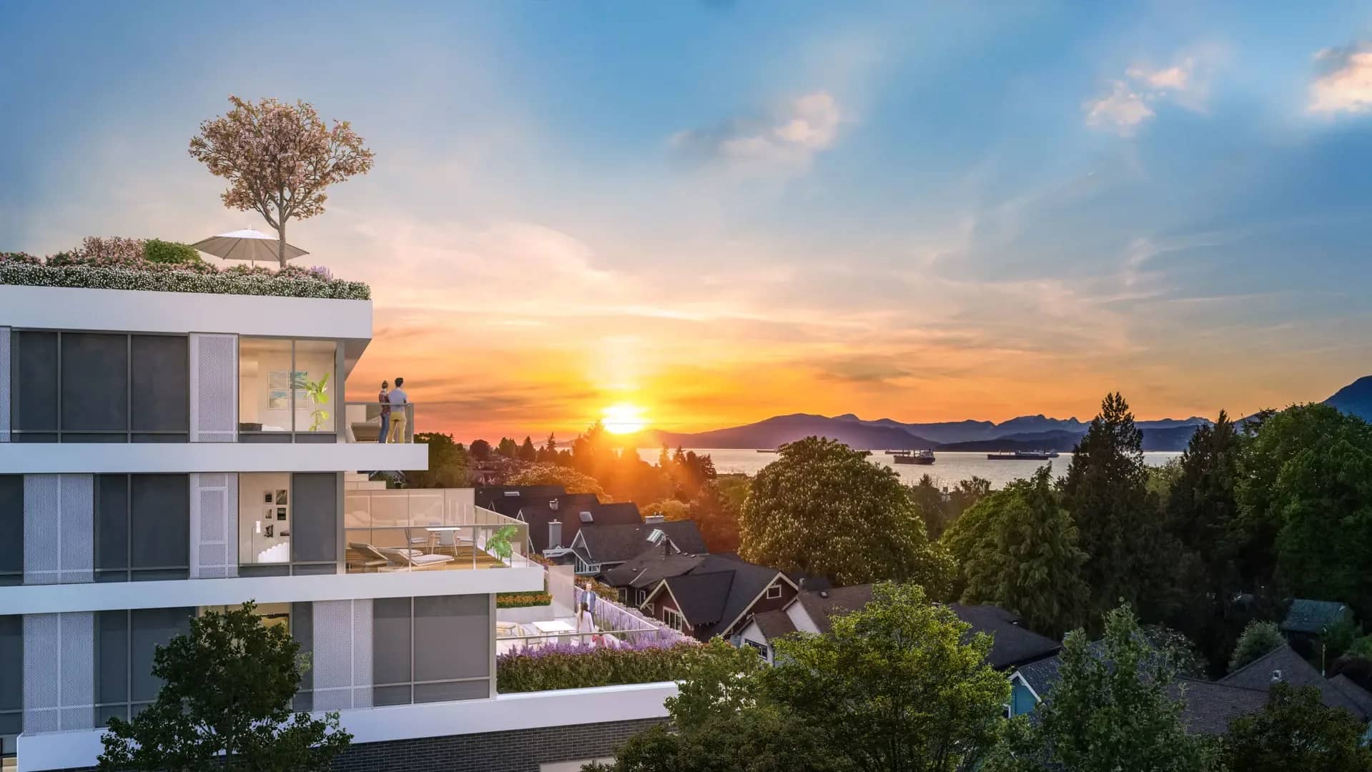 Kitsilano Block building exterior with rooftop and ocean view in Kitsilano Vancouver