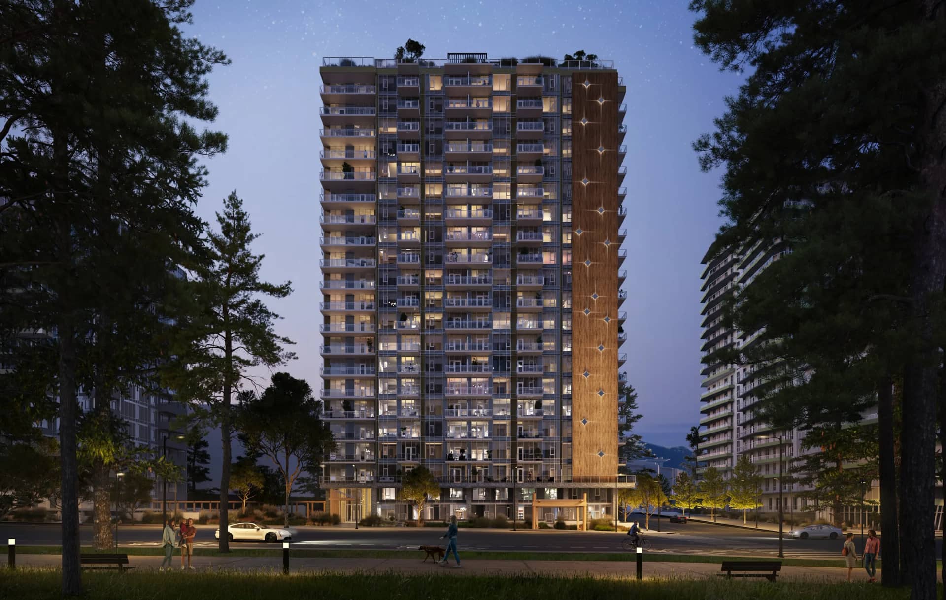 Kwasen Village Tower One exterior rendering in Burnaby