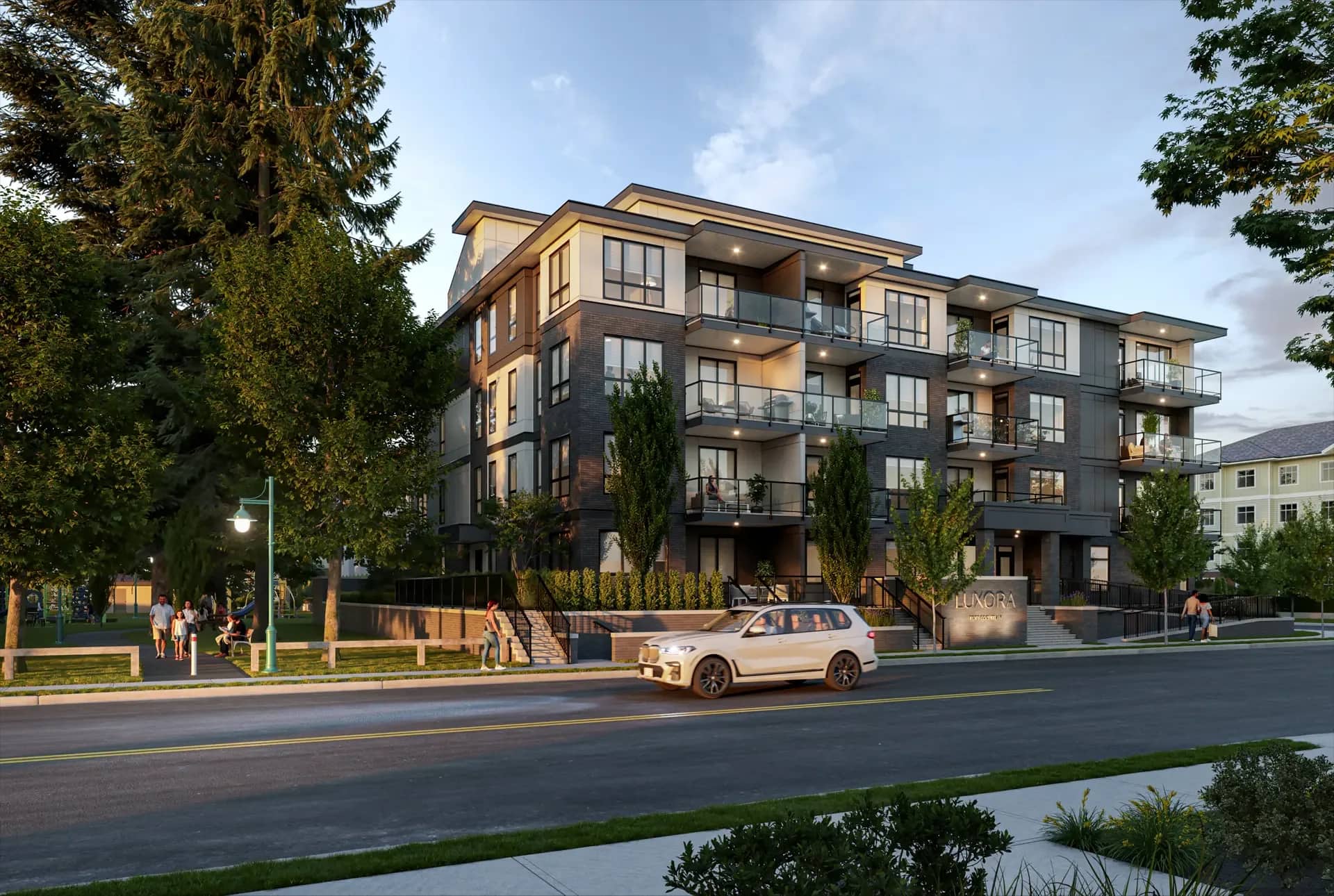 Luxora building exterior in Port Coquitlam