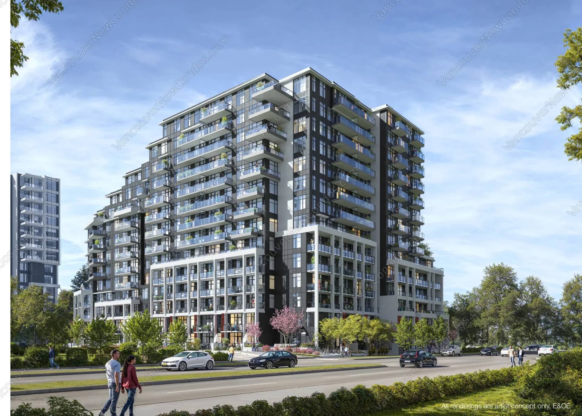Milano at Capstan Village tower exterior rendering in Richmond