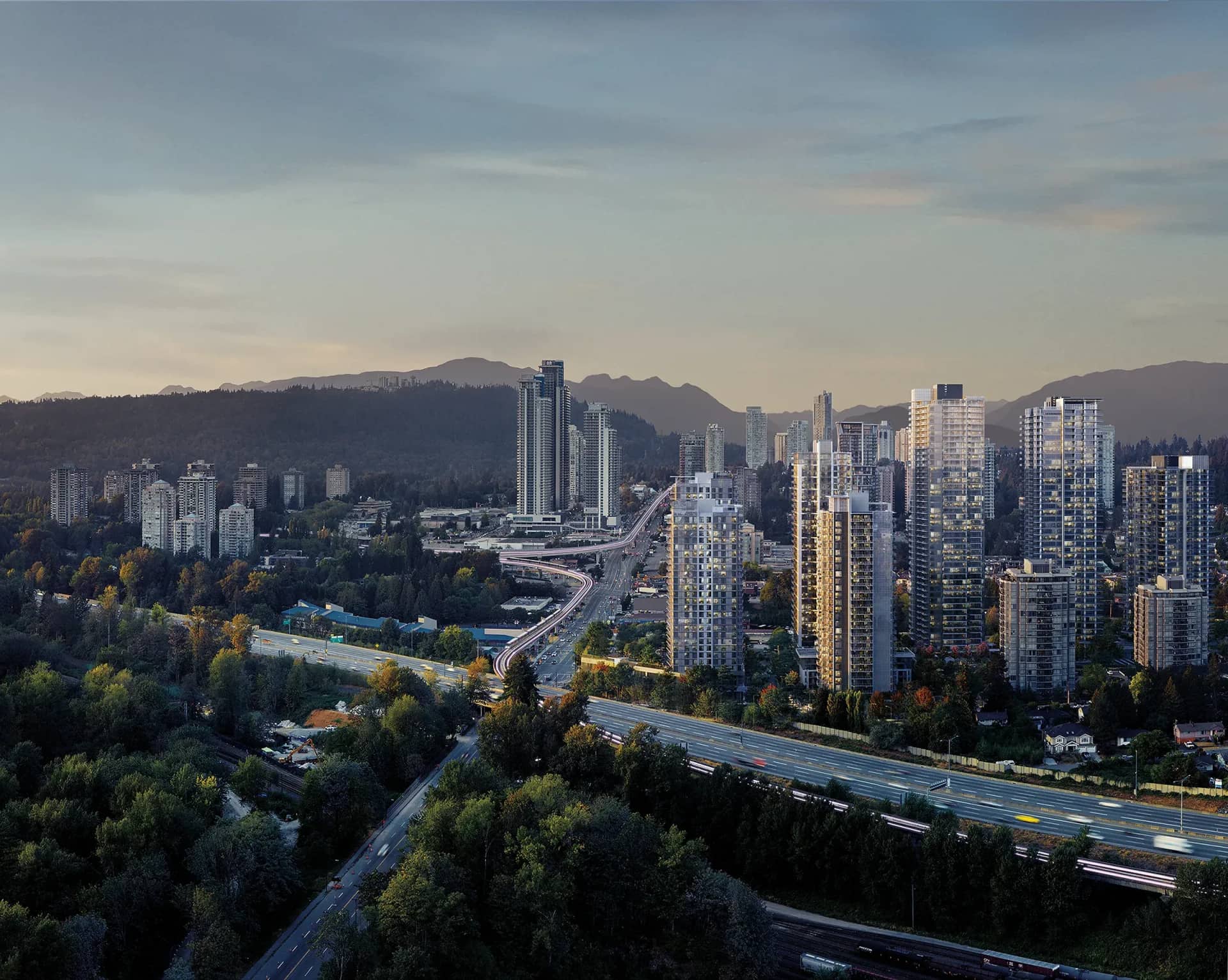 SOCO Two by Anthem tower exterior aerial in Lougheed Coquitlam